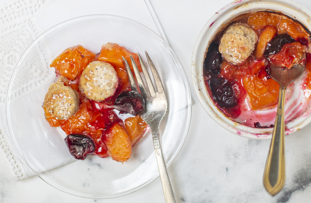 Apricot-Cherry Cobblers with Cinnamon Biscuits 