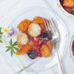 Apricot-Cherry Cobbler on a crystal plate