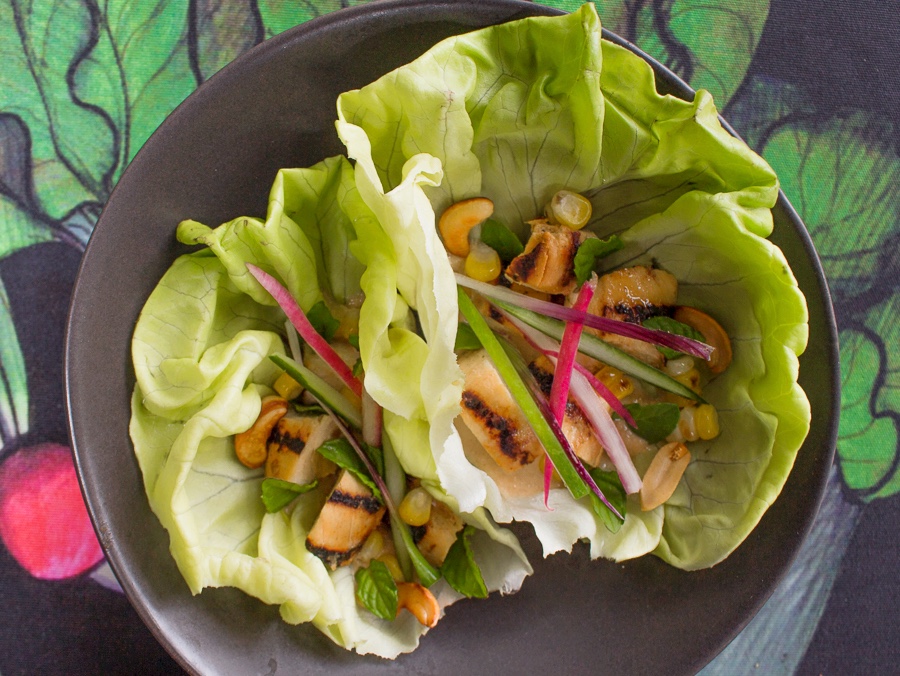 Grilled Chicken and Corn Lettuce Wraps