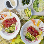 Two Poke Bowls with Rice, Tuna & Summer veggies