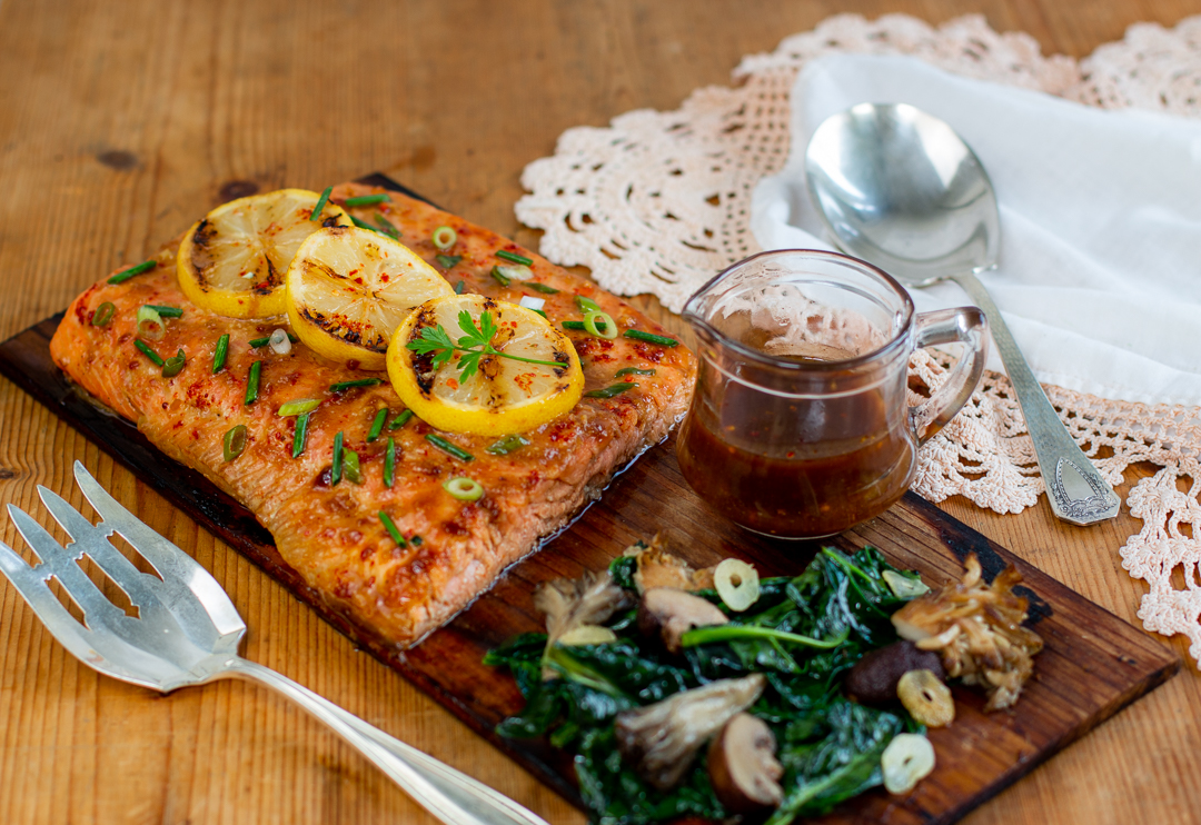 Cedar Planked Salmon with Soy, Honey & Ginger Glaze