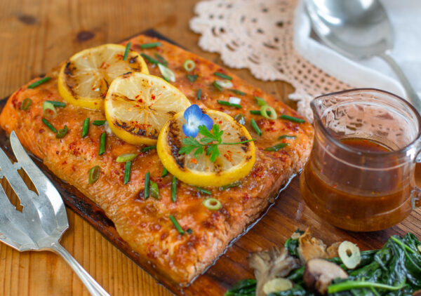 Crazy Delicious cedar Planked Salmon with Honey, Soy & Ginger