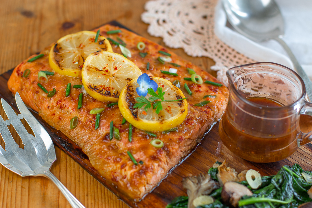 Crazy Delicious cedar Planked Salmon with Honey, Soy & Ginger