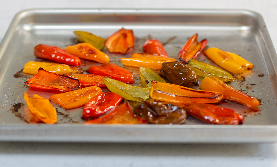 Roast the Colorful Peppers for the pilaf in the oven 