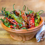 Peppers with Sesame Seeds, Shallots and Hazelnuts in French Clay bowl