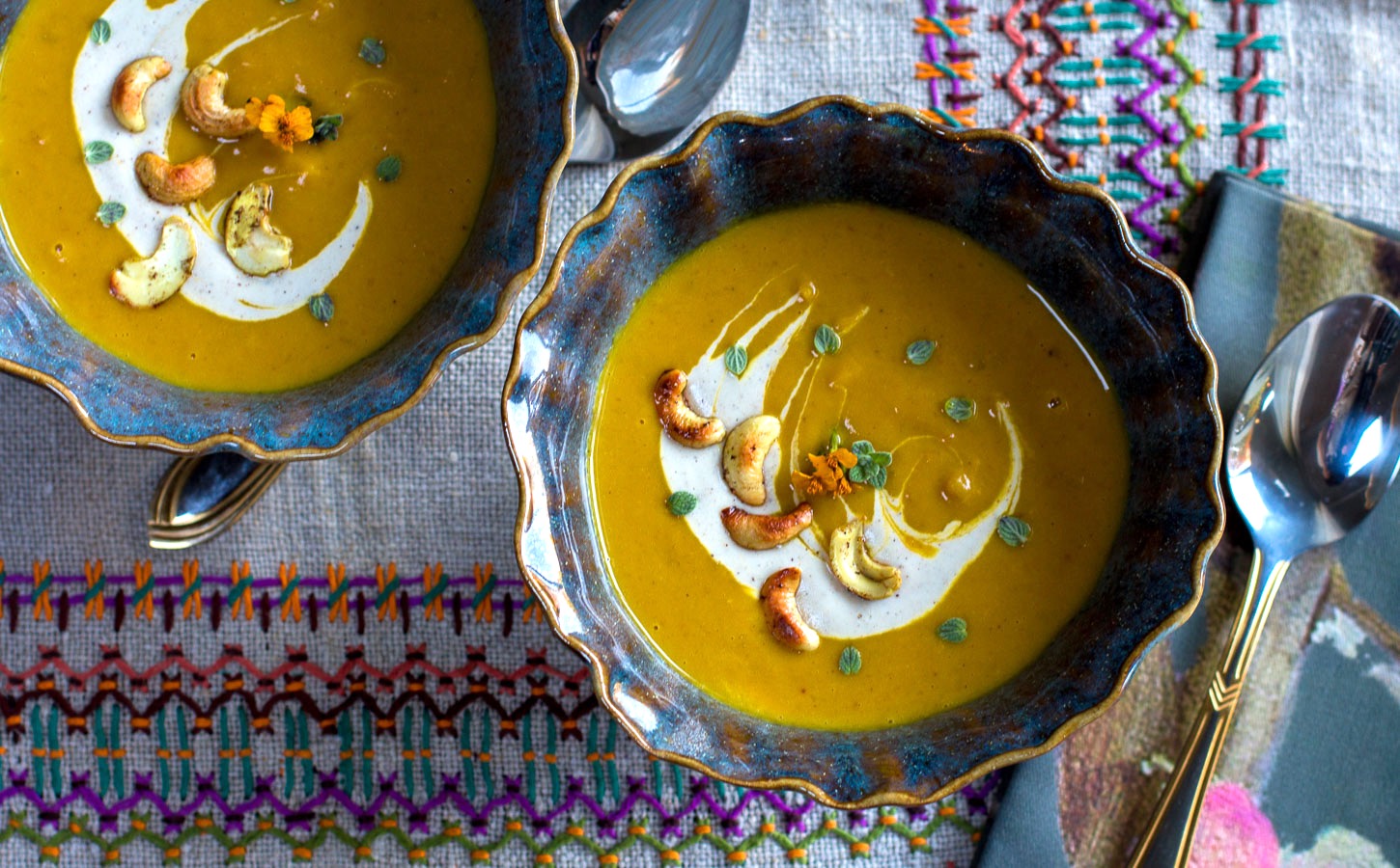 Kabocha Squash Soup with Apples and Cashew Crema ~ Vegan