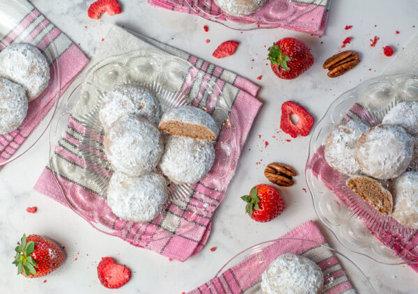 Natural Strawberry Mexican Wedding Cookies