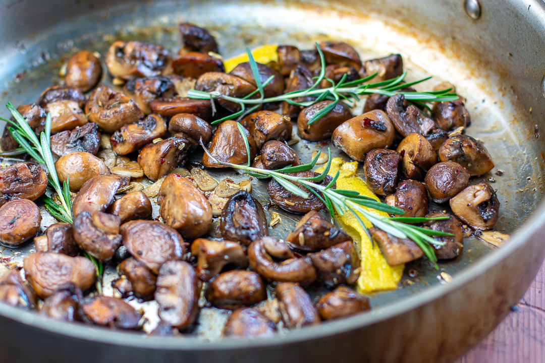 Tuscan Marinated Mushrooms in skillet