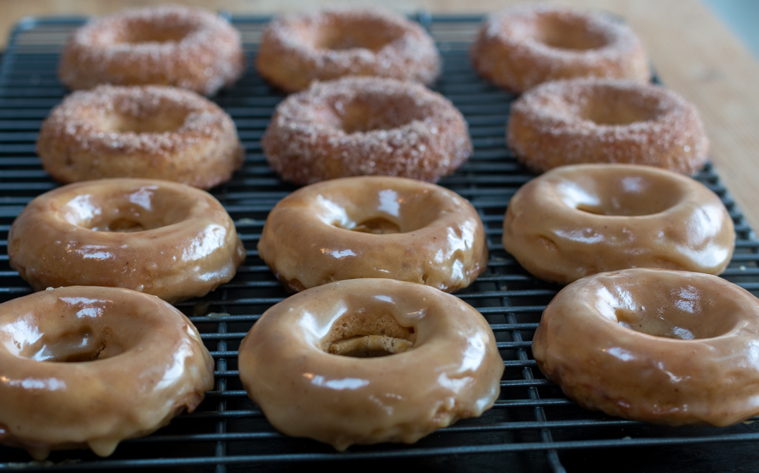 Baked Applesauce Donuts with Brown Butter Caramel Maple Glaze