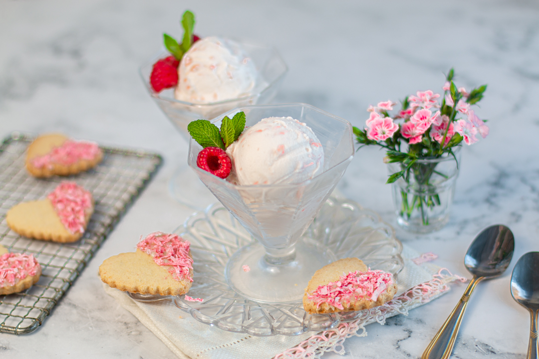 Grapefruit Sherbert with Coconut Heart Shaped Sable Cookies