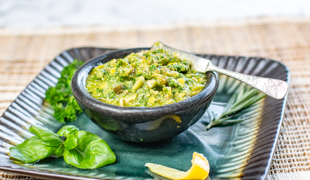 Close-Up Herbal Olive Tapenade with Preserved Lemons