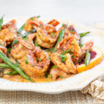 Skillet Chili-Shrimp with Blackened Green Beans and Blood Orange Butter