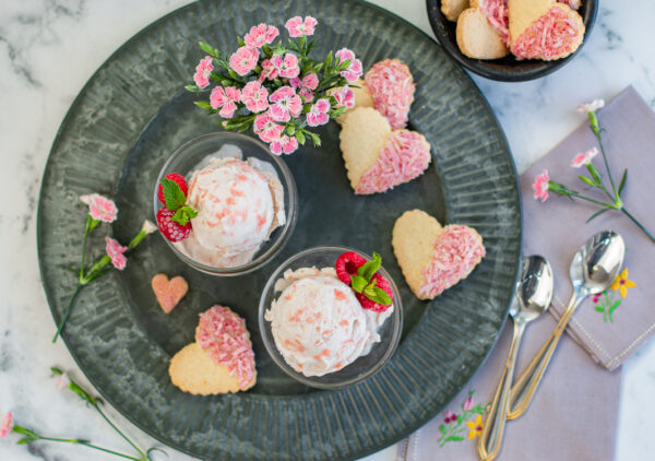 Grapefruit Sherbert with Coconut Heart Shaped Sable Cookie