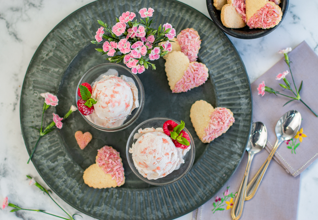 Grapefruit Sherbert with Coconut Heart Shaped Sable Cookie 