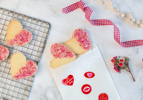 Coconut Sable Cookies - heart shaped... perfect for Valentine's Day