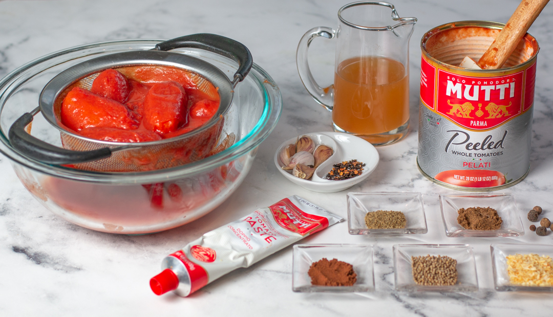 ingredients for Homemade Roasted Ketchup with canned plum tomatoes