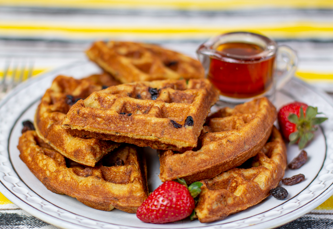 Karen's Irish Soda Bread Waffles with Maple Syrup and Strawberries 