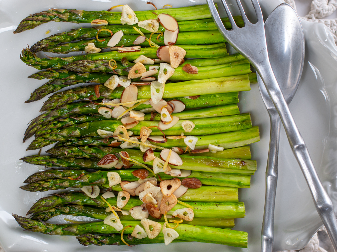 Simply Roasted Asparagus with Garlic, Almonds & Lemon