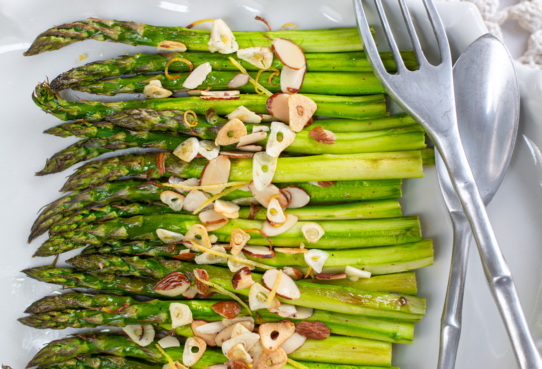 Simply Roasted Asparagus with Garlic, Almonds & Lemon