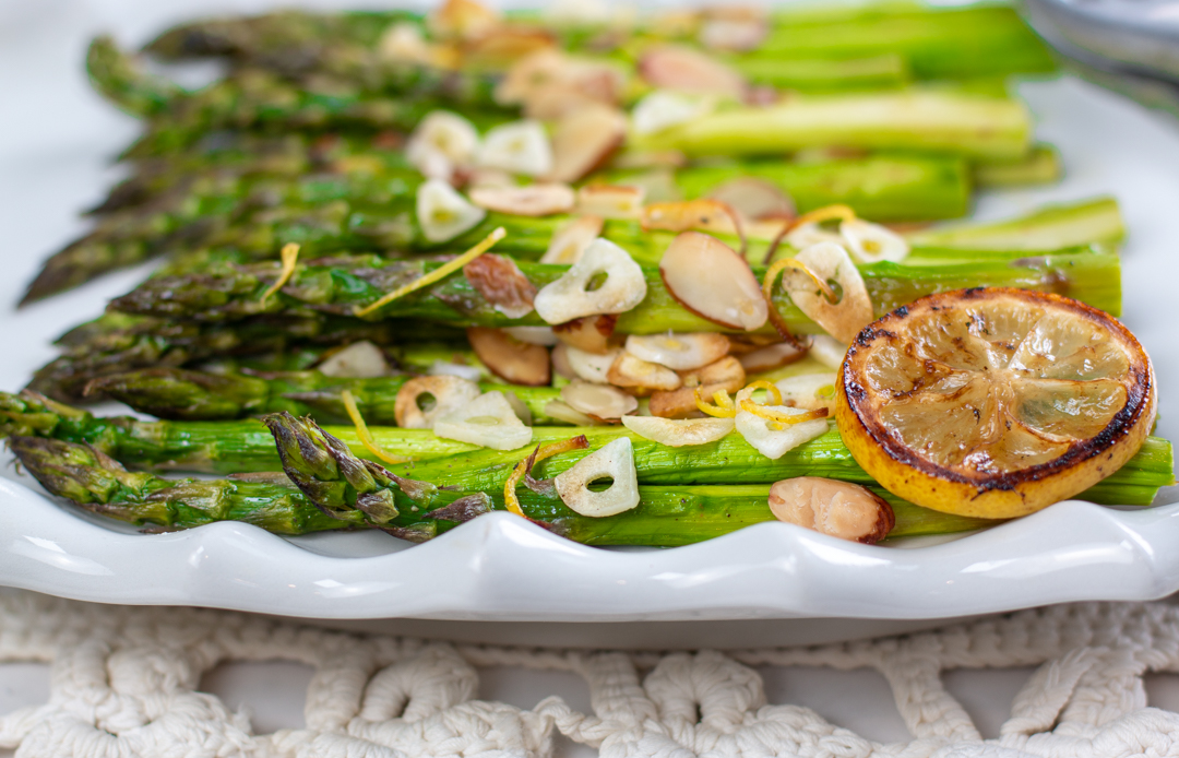 Simply Roasted Asparagus with Garlic, Almonds & Lemon
