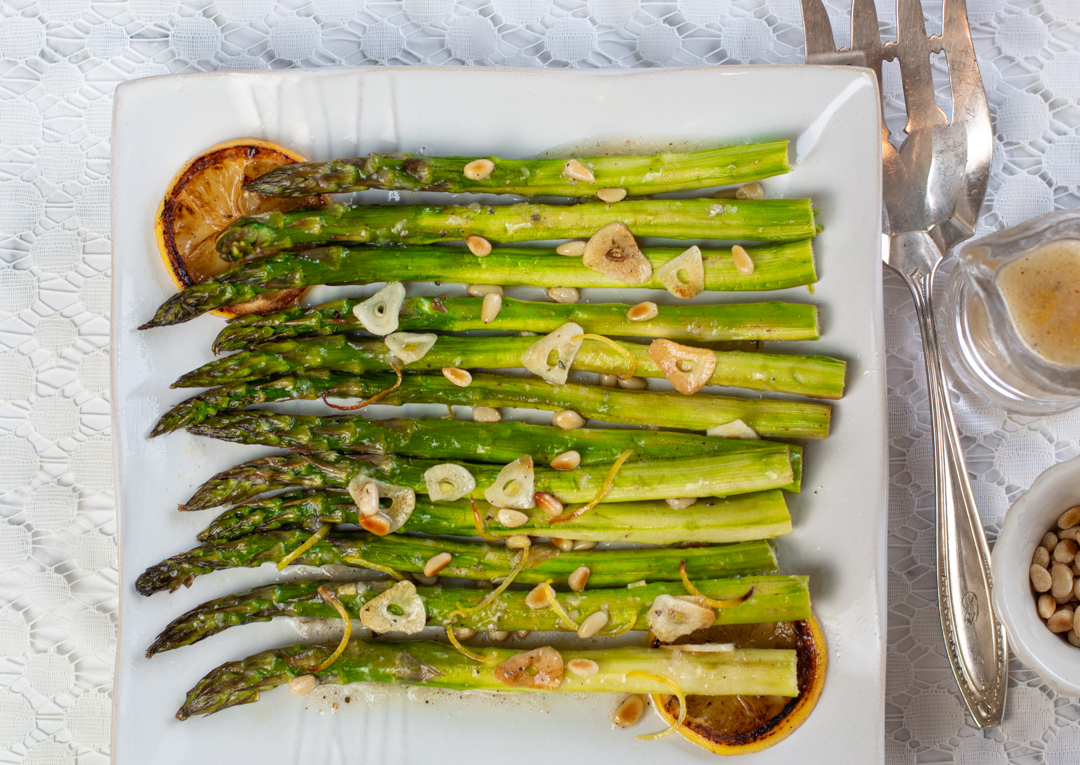 Simply Roasted Asparagus with Garlic, Almonds & Lemon