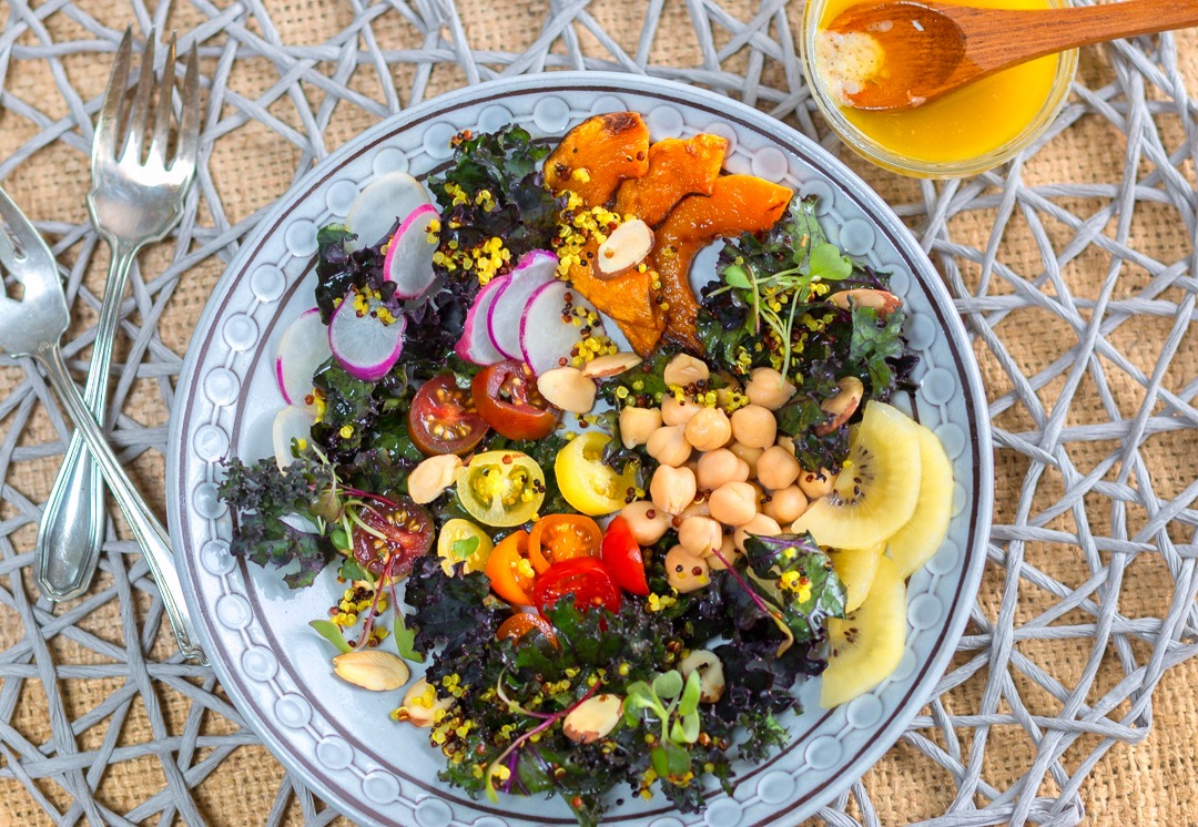 Antioxidant Kale Salad with Lemony Extra Virgin Olive Oil Dressing