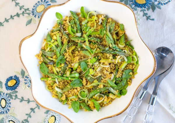Passover Quinoa Pilaf with Asparagus and Sugar Snap Peas