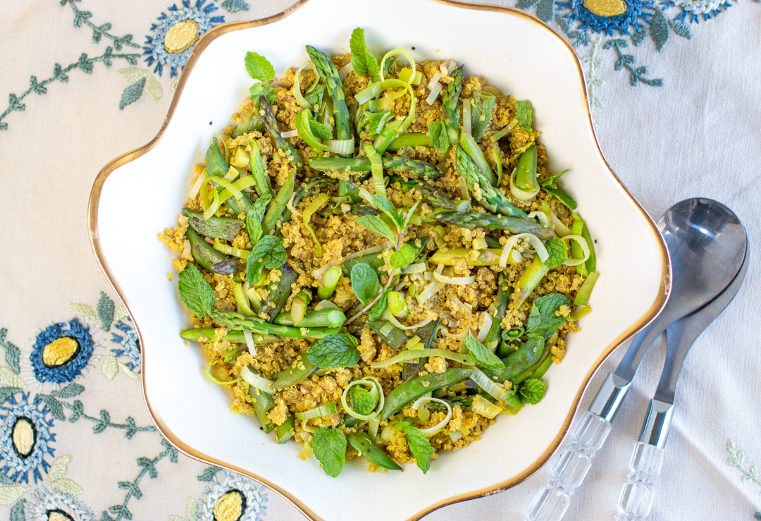 Passover Quinoa Pilaf with Asparagus and Sugar Snap Peas