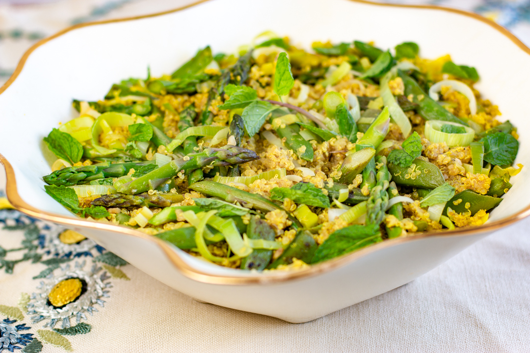 Passover Quinoa Pilaf with Asparagus, Sugar Snap Peas & Mint