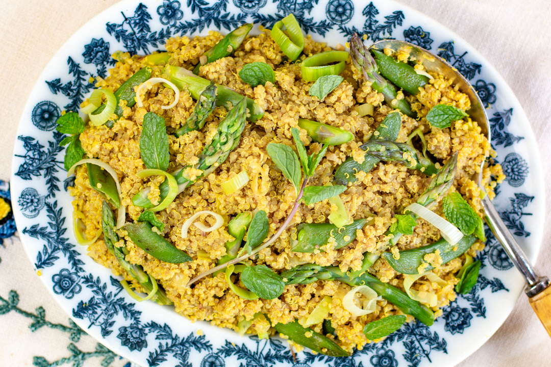 Passover Quinoa Pilaf with Asparagus & Sugar Snap Peas 