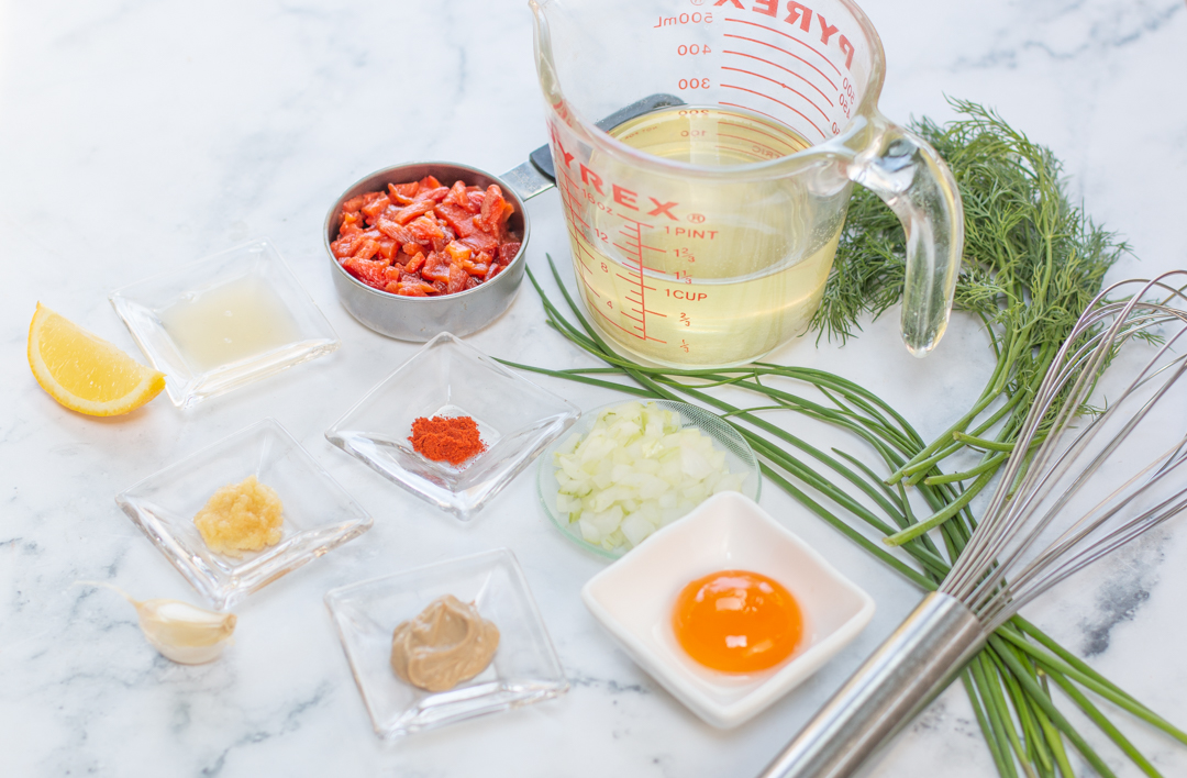 Ingredients for the homemade roasted red pepper mayonnaise
