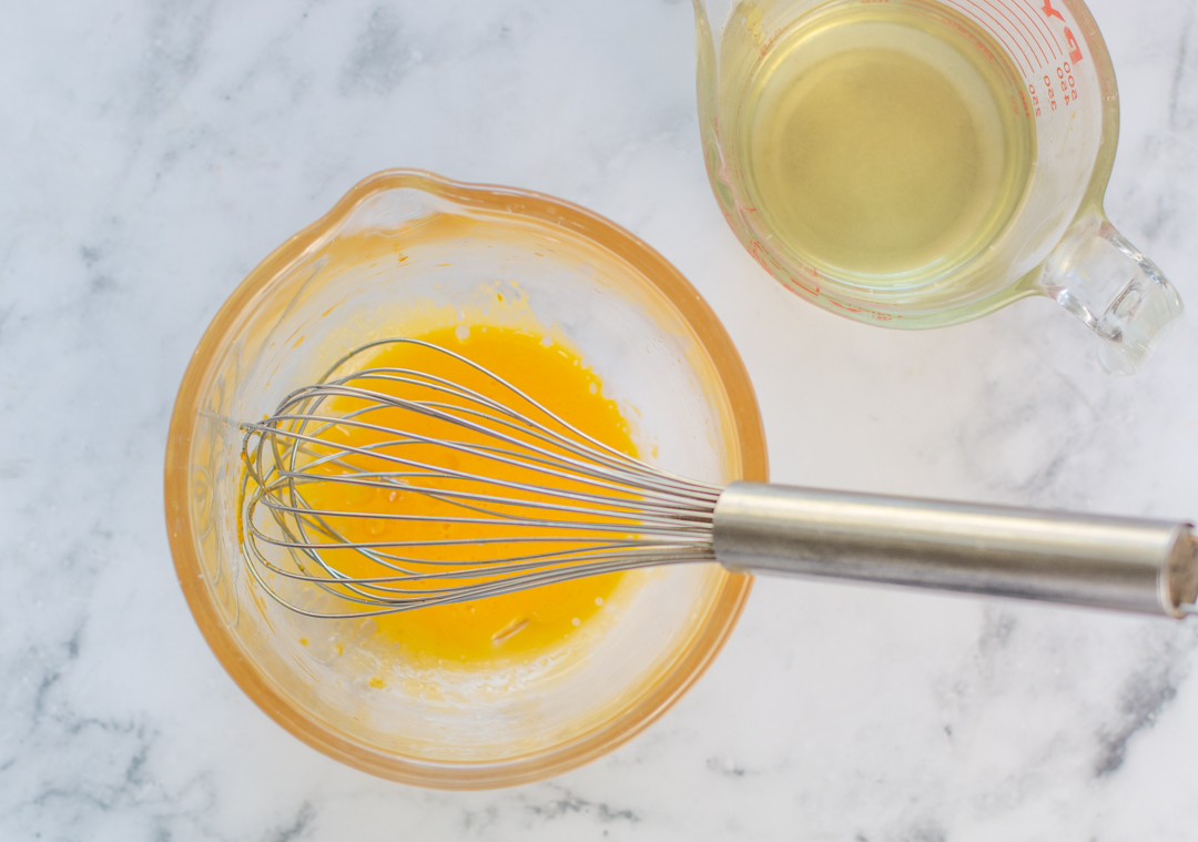 Mayonnaise Tutorial Step One: whisk egg yolk until creamy