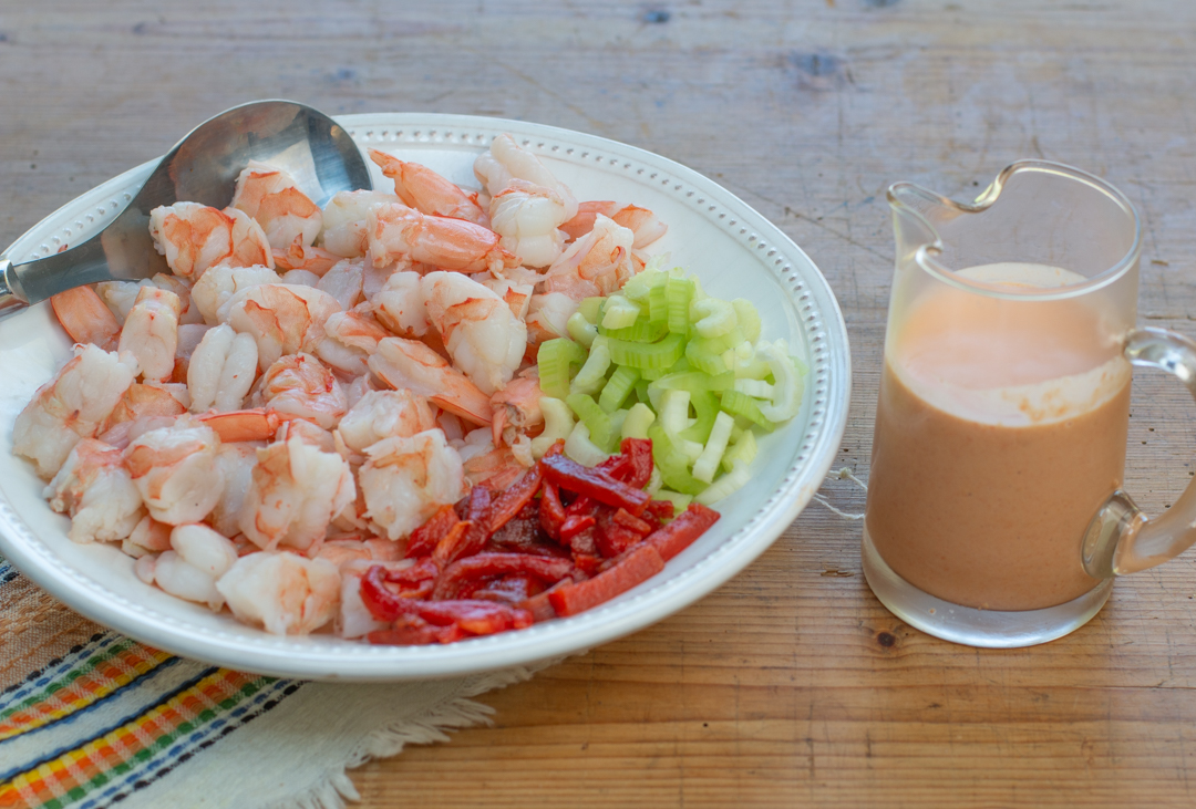 Toss the Shrimp Salad ingredients together with your wonderful Roasted Pepper Mayonnaise 
