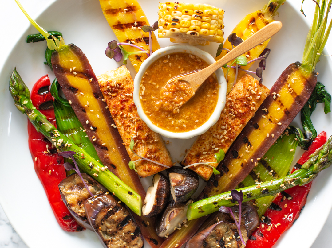 Grilled Vegetables with Ginger-Sesame Sauce