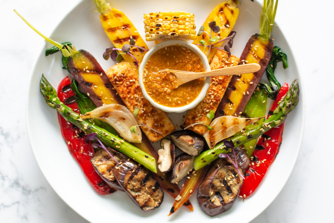 Grilled Vegetables with Ginger-Sesame Sauce 