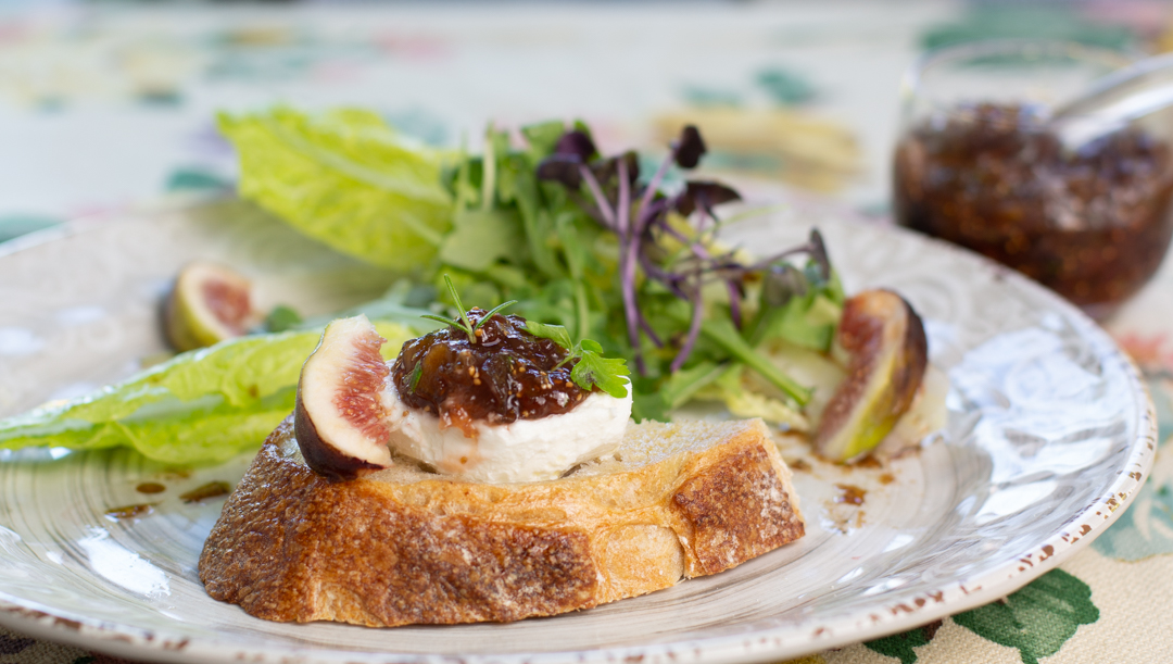 Karen's Fig Jam with Rosemary on Goat Cheese and Toasted Sourdough Bread 