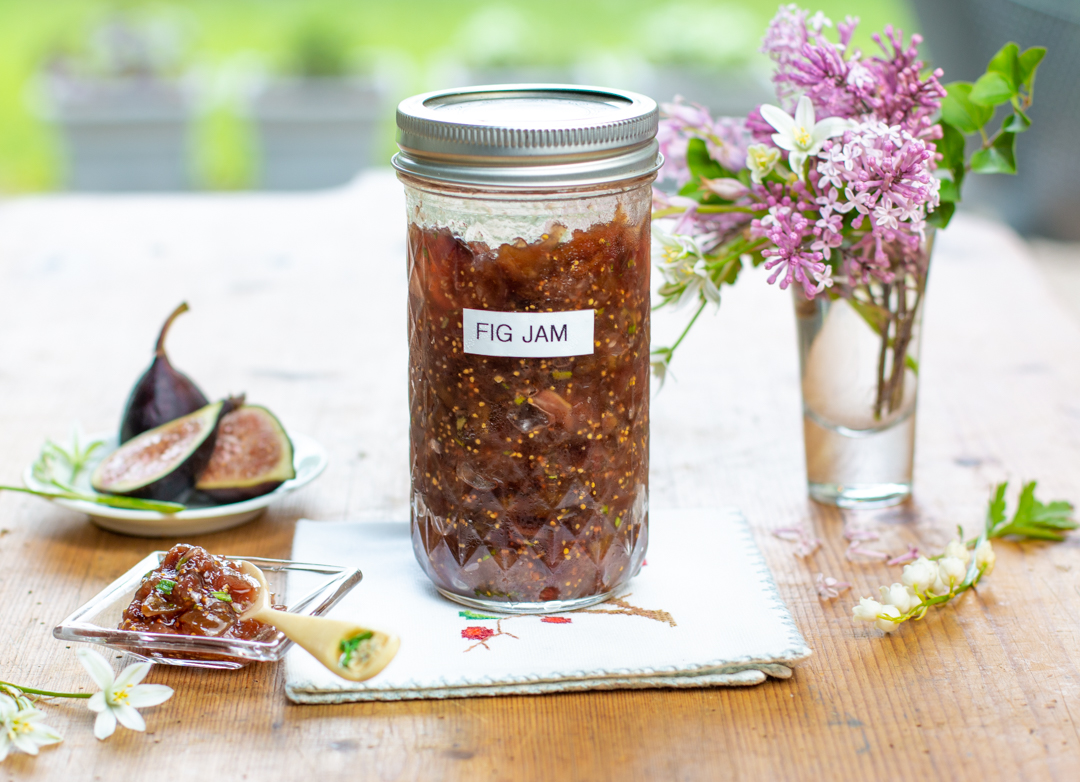 A Jar of Homemade Fig Jam with Rosemary