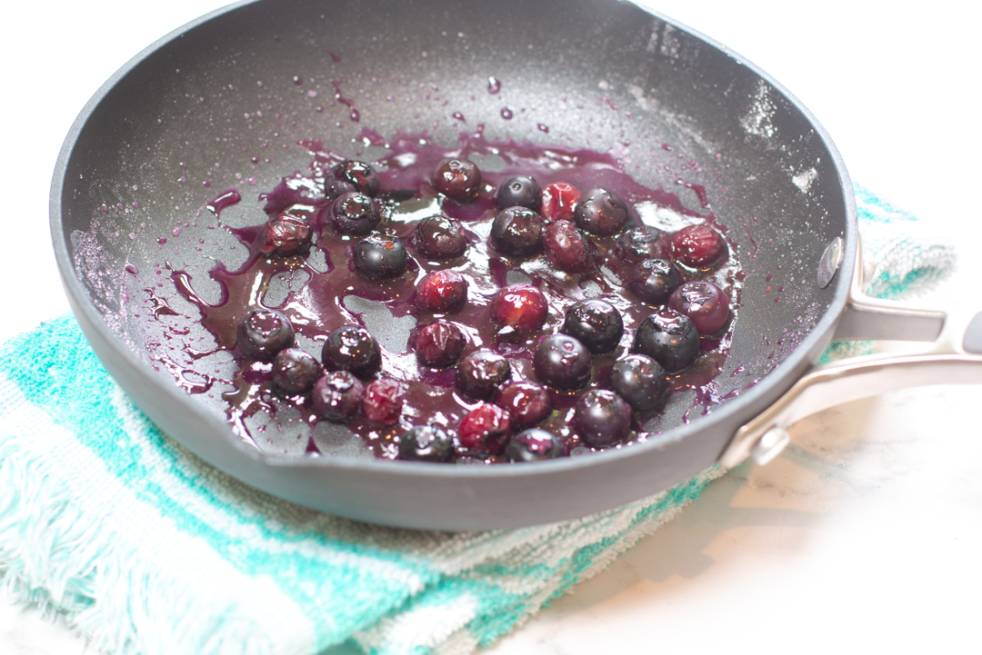 Quick cooked Blueberries used to accent the Rhubarb Shortcakes