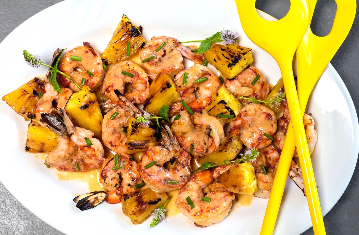 Grilled Shrimp & Pineapple with Gingery-Miso Dressing