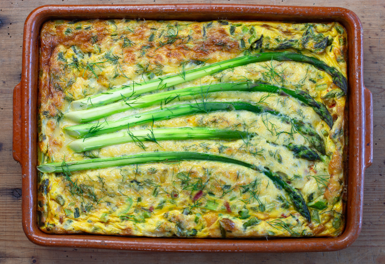 Asparagus Frittata with Roasted Peppers & Dill