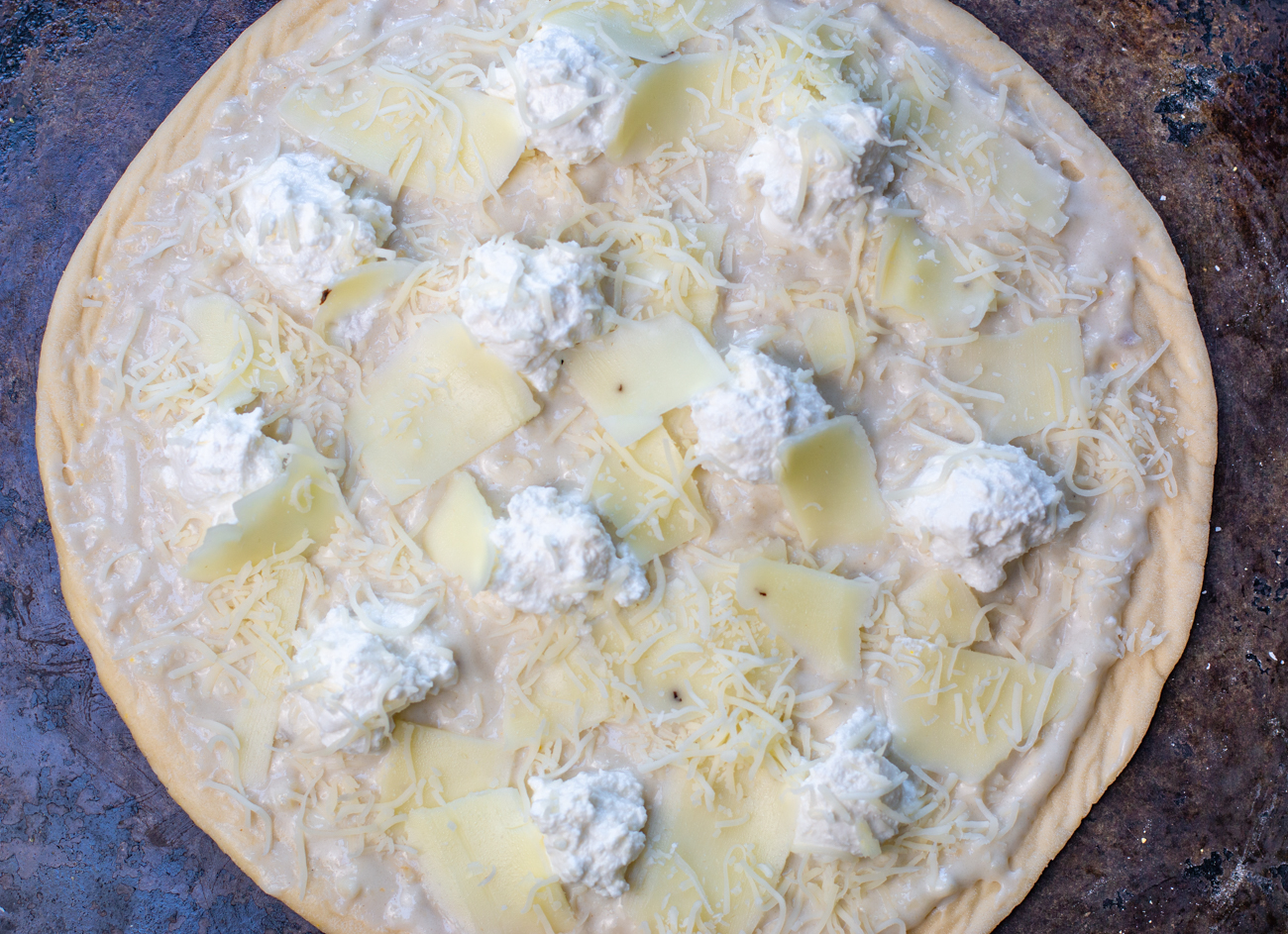 Making the Shaved Asparagus White Pizza - the first step