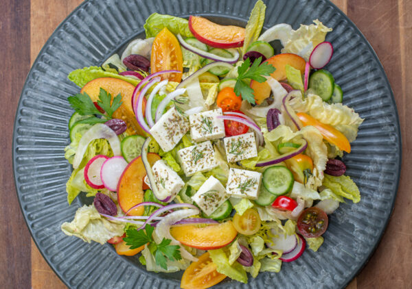 Karen's Greek Salad with Peaches and Fennel