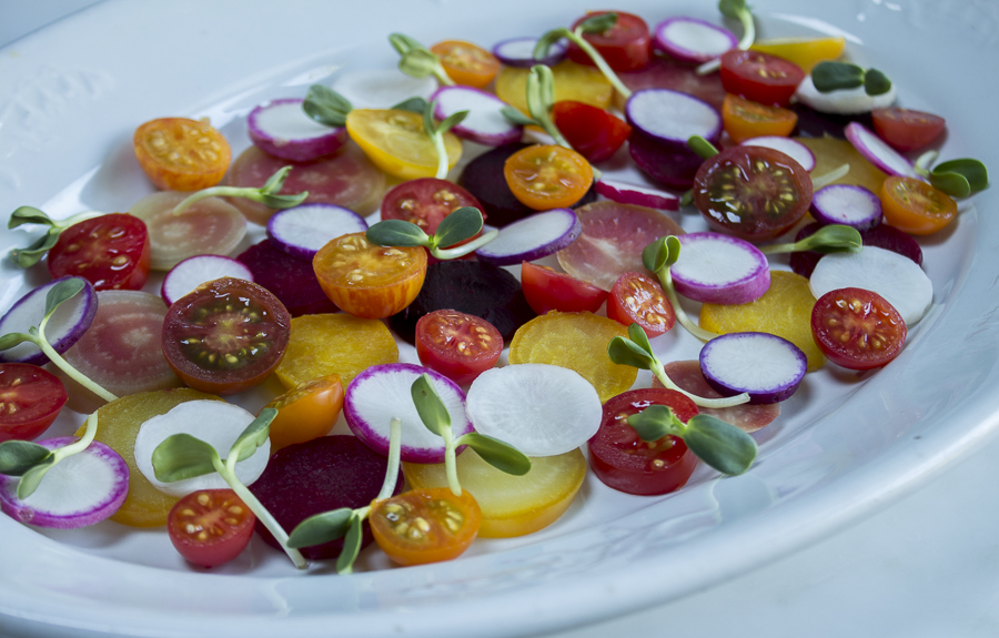 Beet, Tomato and Radish Salad ~ Beet Green Vinaigrette
