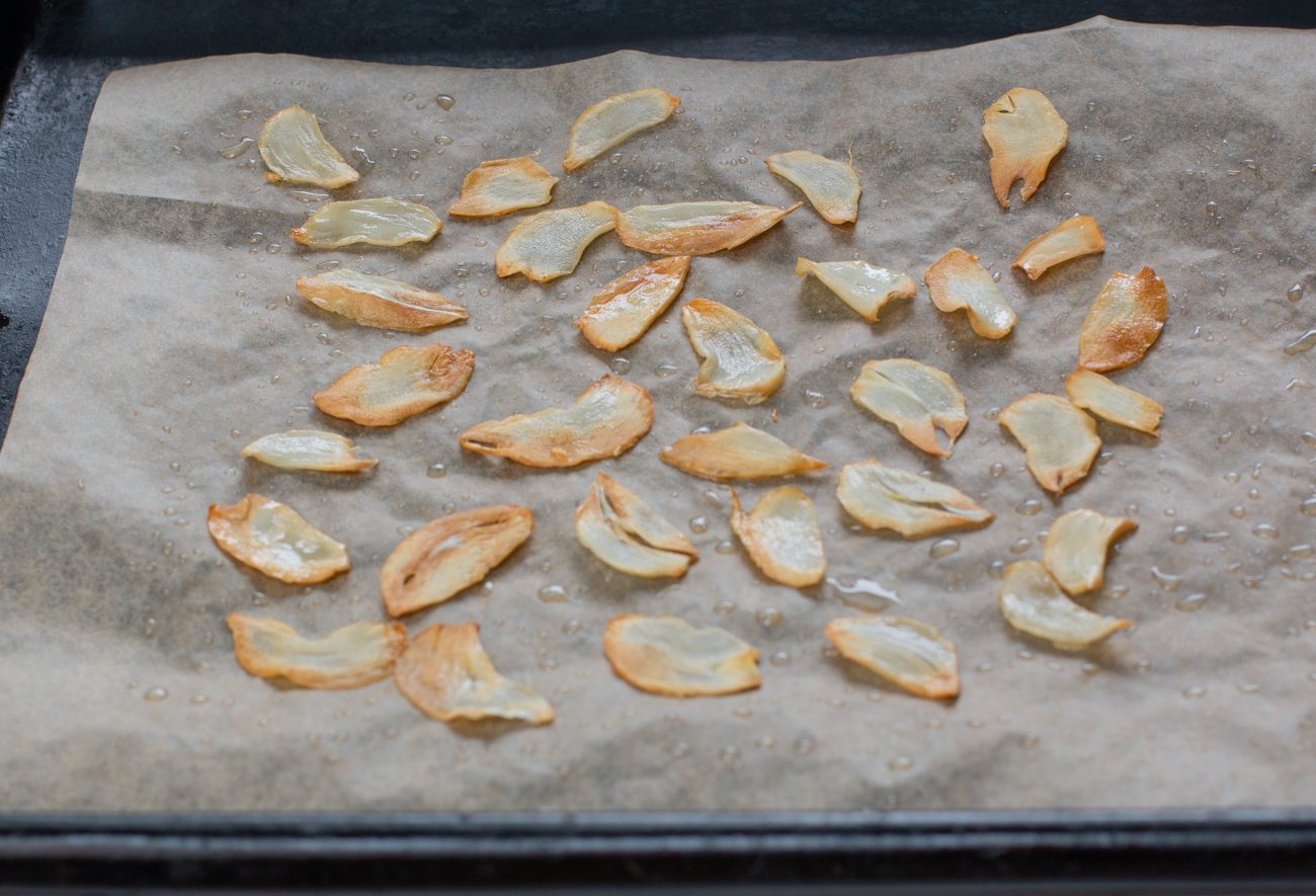 Perfectly cooked 'Garlic Crisps" - takes 8 - 12 minutes depending on their thickness