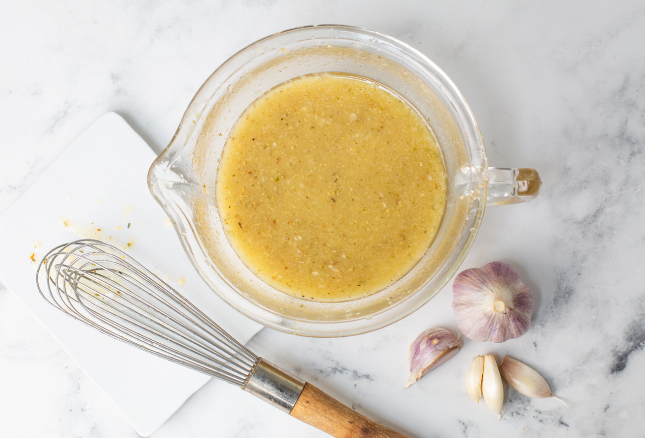 Garlic-Garlic Vinaigrette:Add vinegar, the stream in the oil until emulsified 