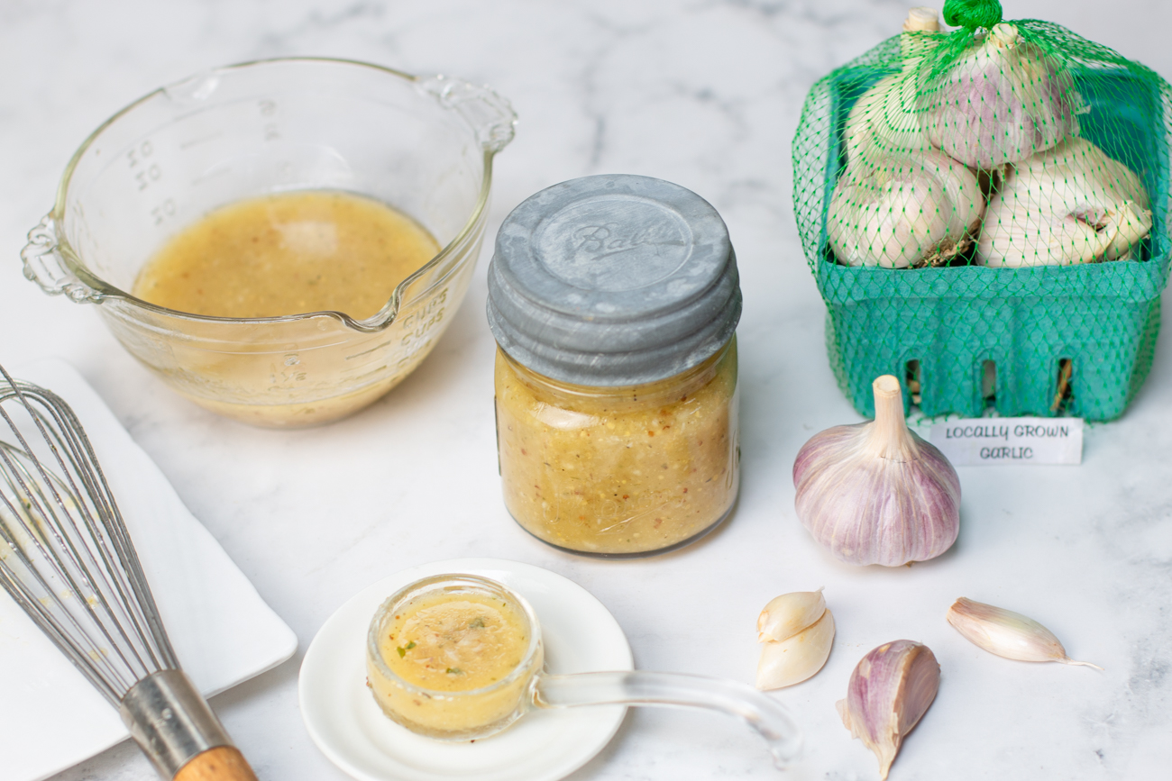 Karen's Garlic-Garlic Vinaigrette in a vintage Ball jar 