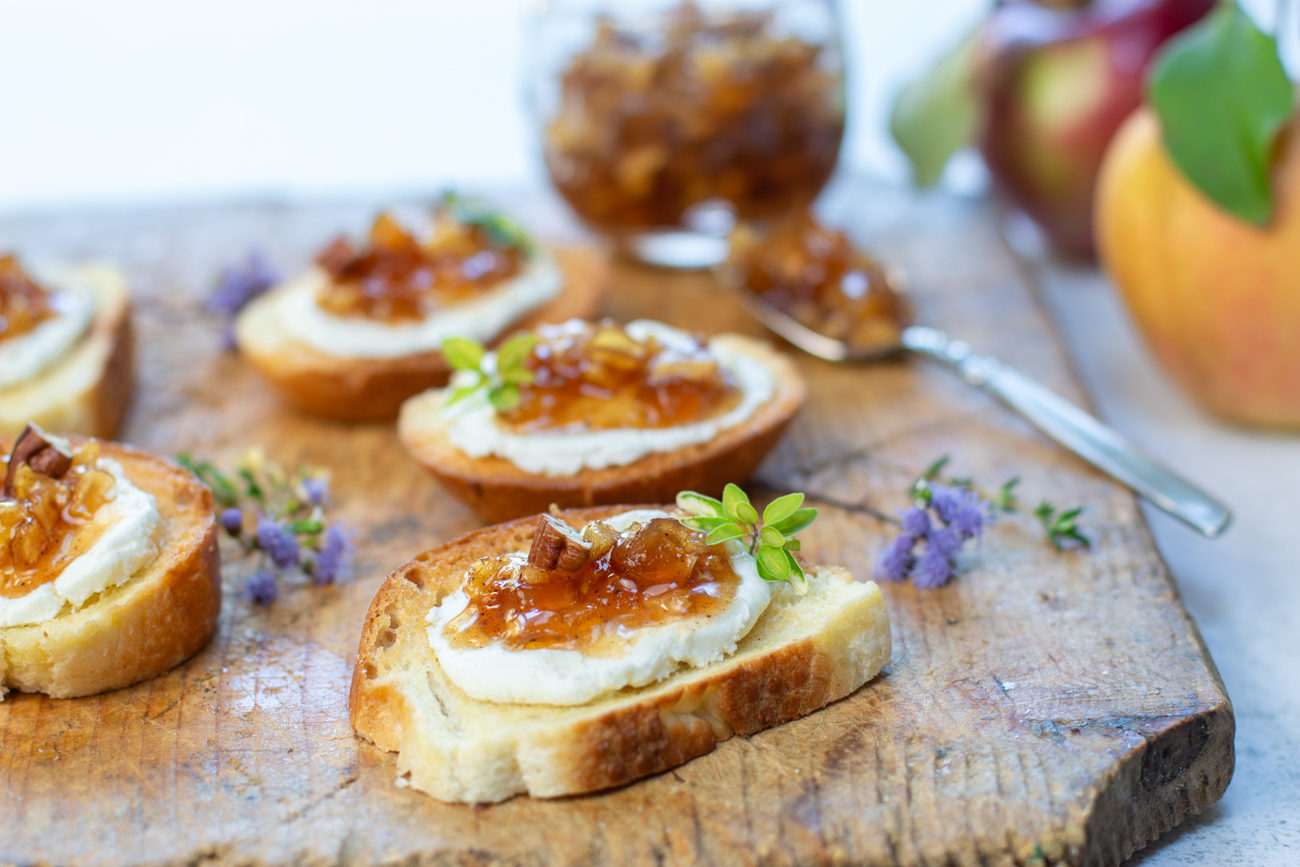 Karen's Chunky Apple Maple Jelly on a Goat Cheese Crostini