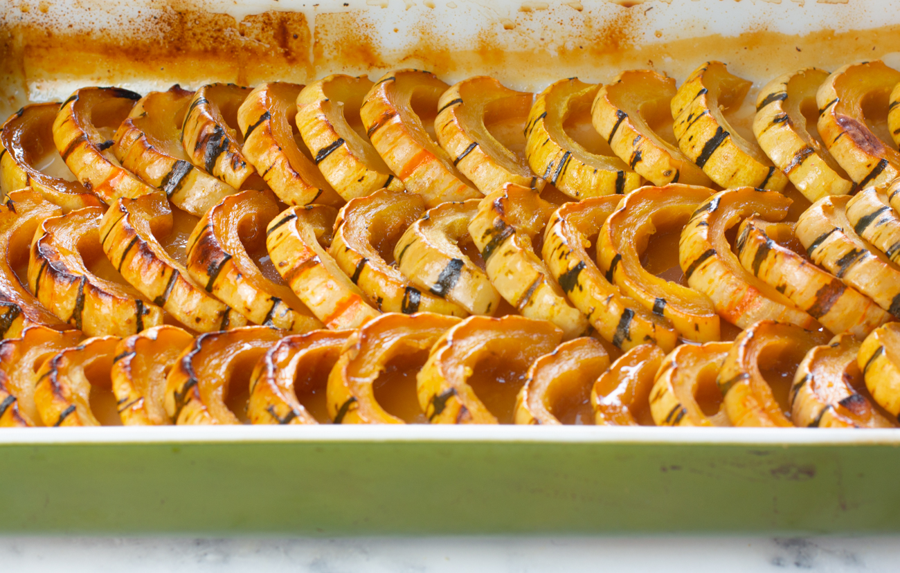 Delicata Squash cooked with Apple Cider, Butter and Honey 