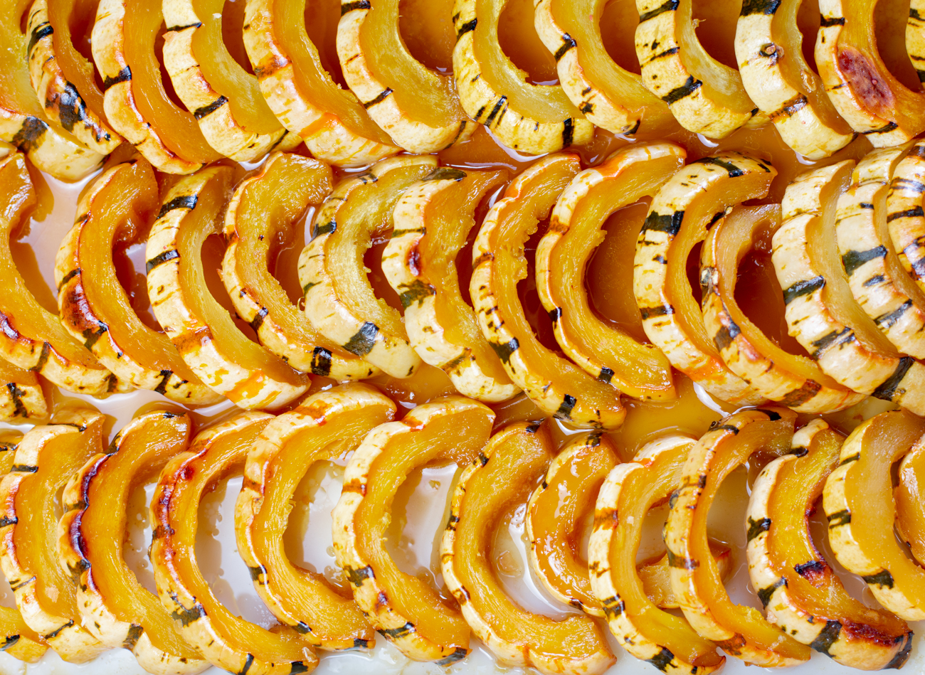 Delicata Squash cooked with Apple Cider, Butter and Honey 