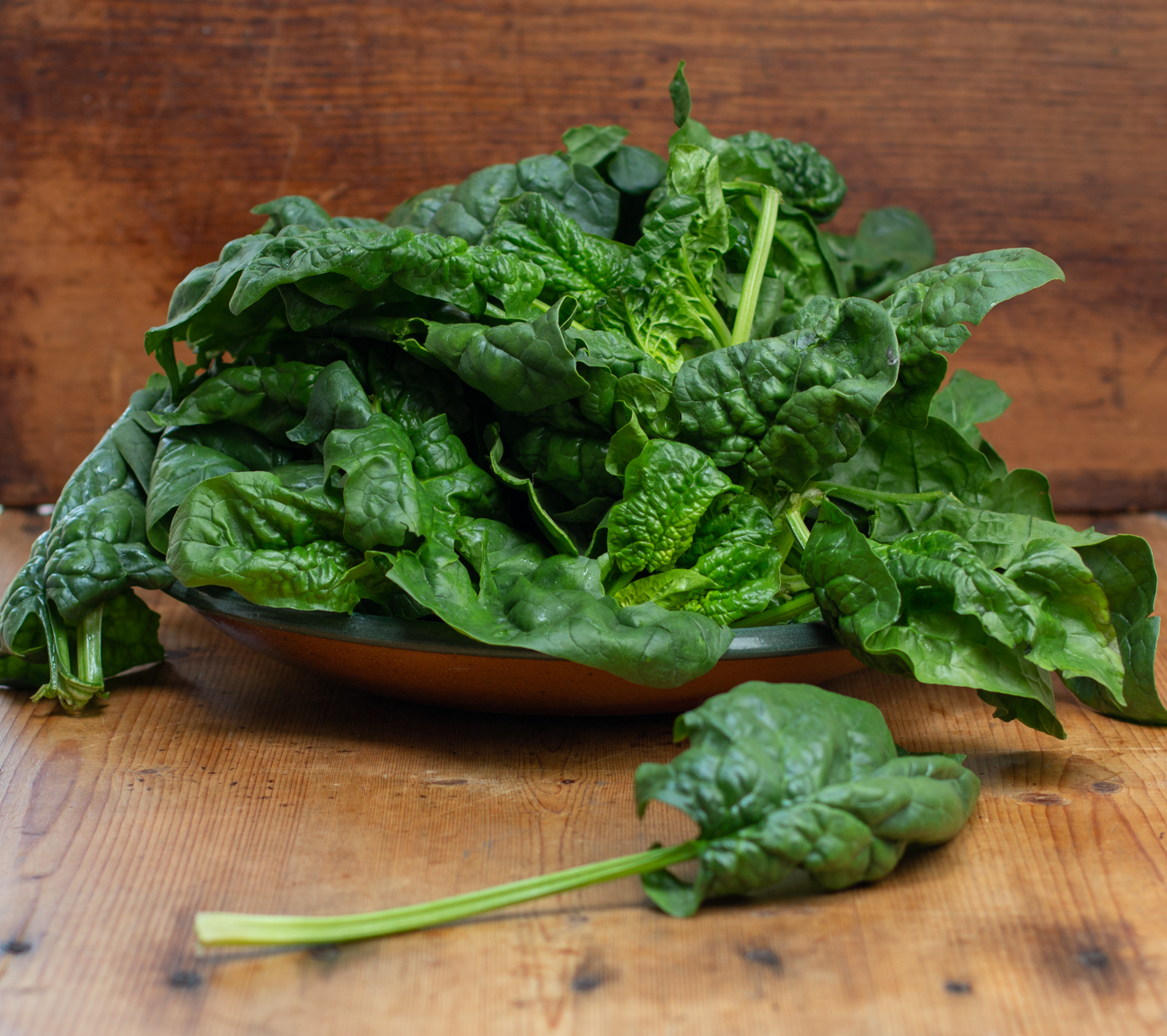 Fresh Large Leaf Spinach from a Farmers' Market 